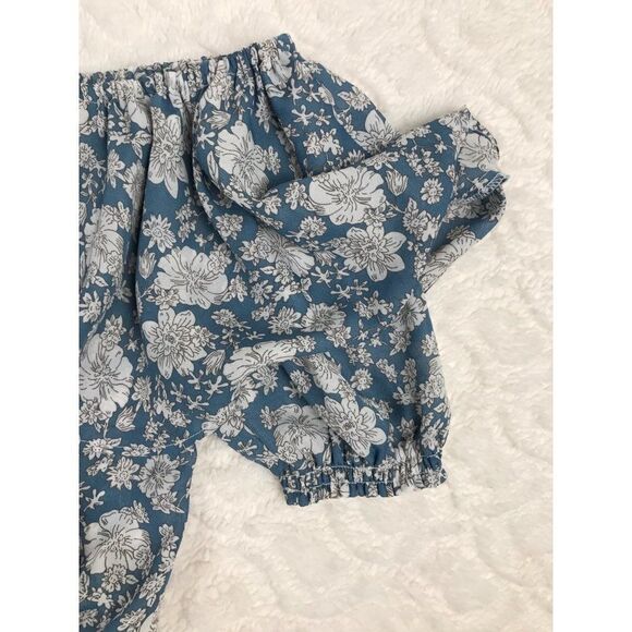 E Hyphen World Gallery Blue & White Floral Off Shoulder Crop Top - Picture 4 of 7